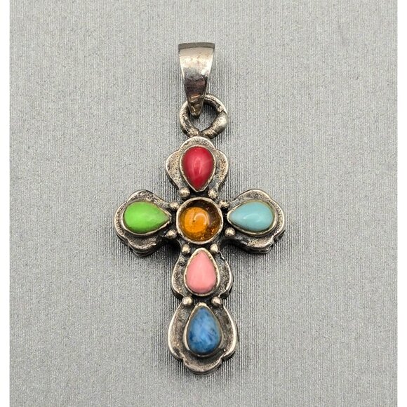 Silpada? Jewelry - Southwestern Sterling Silver Cross Pendant 1.125" Multicolor Gemstones Silpada?